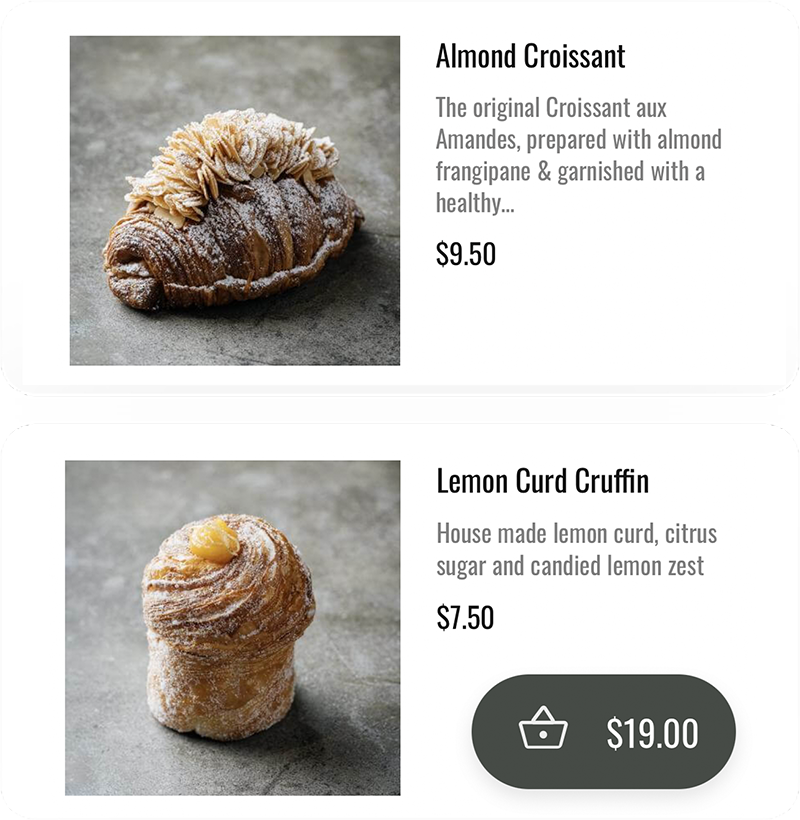 HungryHungry Digital Menu Mobile Interface: Lune Croissanterie