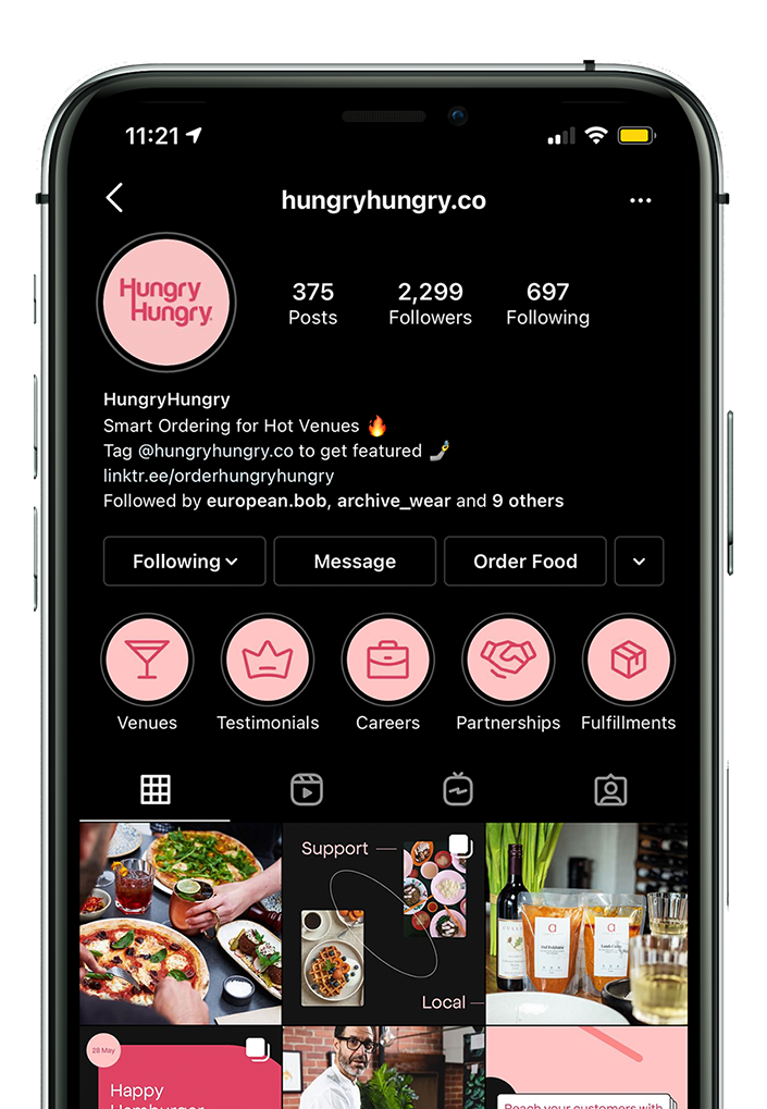 HungryHungry Instagram account showing feed of various venue images